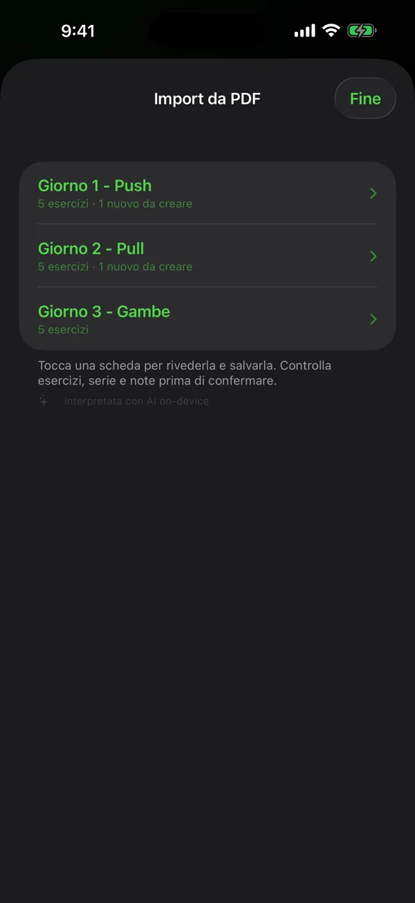 Import da PDF: tre giorni di scheda riconosciuti