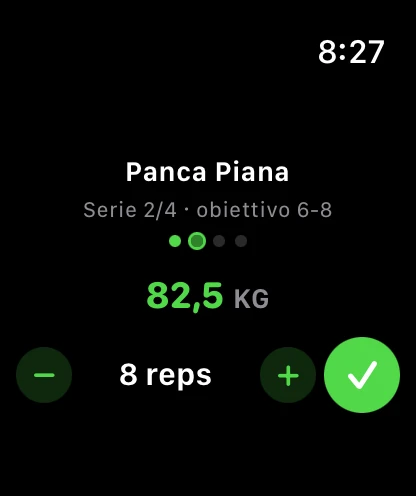 App Apple Watch: serie 2 di 4 di panca piana a 82,5 kg